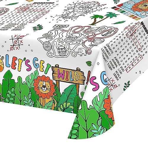 Gatherfun 2-Pack Safari Jungle Coloring Tablecloth – Interactive Activity Paper Table Cover for Kids