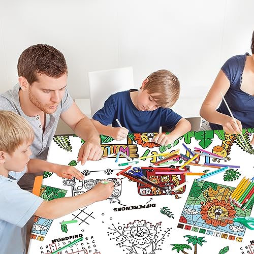 Gatherfun 2-Pack Safari Jungle Coloring Tablecloth – Interactive Activity Paper Table Cover for Kids
