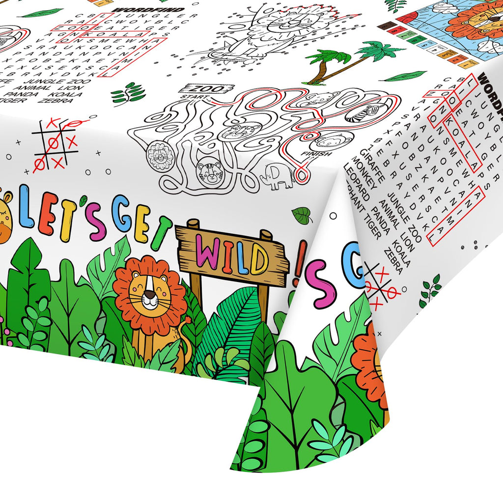Gatherfun 2-Pack Safari Jungle Coloring Tablecloth – Interactive Activity Paper Table Cover for Kids