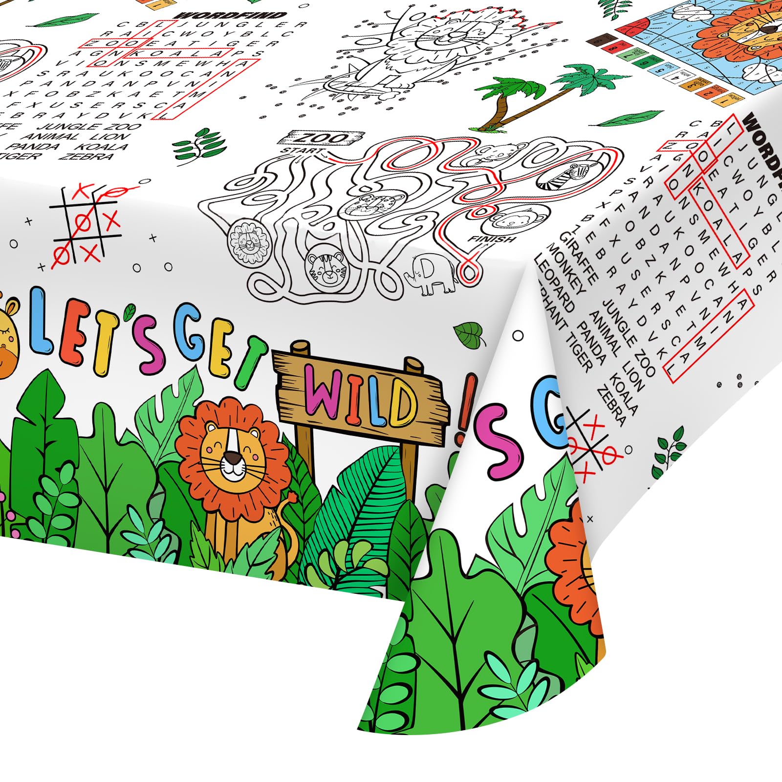 Gatherfun 2-Pack Safari Jungle Coloring Tablecloth – Interactive Activity Paper Table Cover for Kids