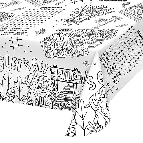 Gatherfun 2-Pack Safari Jungle Coloring Tablecloth – Interactive Activity Paper Table Cover for Kids