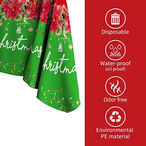 Gatherfun 3-Pack Christmas Poinsettia Disposable Plastic Tablecloth 54x108 Inches