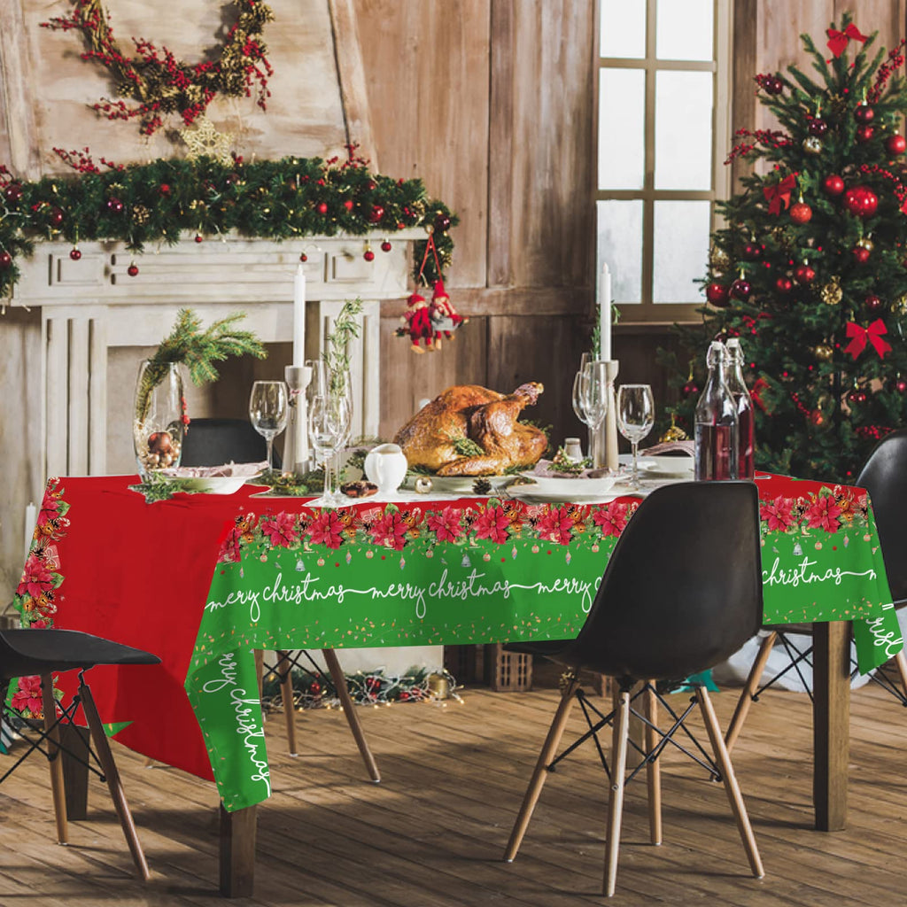 Gatherfun 3-Pack Christmas Poinsettia Disposable Plastic Tablecloth 54x108 Inches