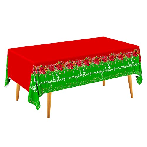 Gatherfun 3-Pack Christmas Poinsettia Disposable Plastic Tablecloth 54x108 Inches