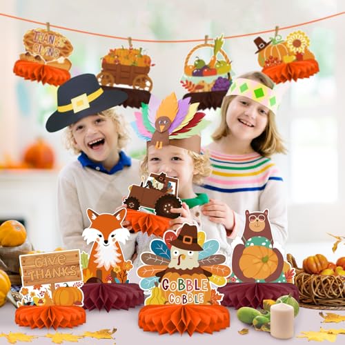 Gatherfun 9-Piece Fall Honeycomb Centerpieces Set - Thanksgiving Table Decorations, 7x7 Inches