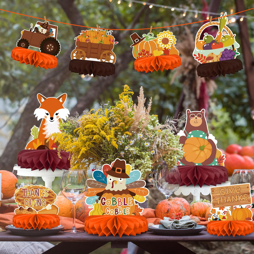 Gatherfun 9-Piece Fall Honeycomb Centerpieces Set - Thanksgiving Table Decorations, 7x7 Inches