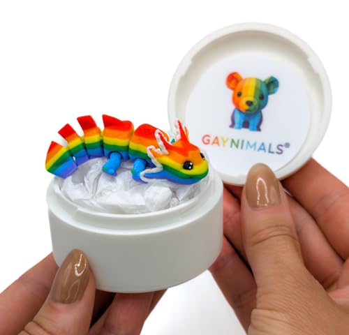 Gaynimals Archie The Axolotl: 3D Printed Articulated Fidget Desk Pet with Collector Case & Sticker