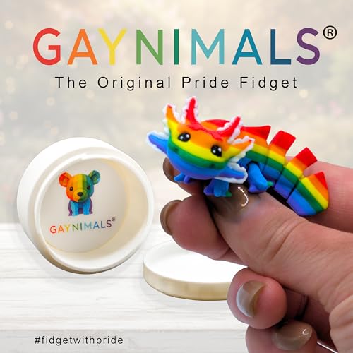 Gaynimals Archie The Axolotl: 3D Printed Articulated Fidget Desk Pet with Collector Case & Sticker