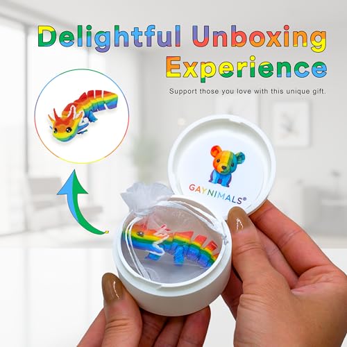 Gaynimals Archie The Axolotl: 3D Printed Articulated Fidget Desk Pet with Collector Case & Sticker