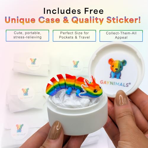 Gaynimals Archie The Axolotl: 3D Printed Articulated Fidget Desk Pet with Collector Case & Sticker
