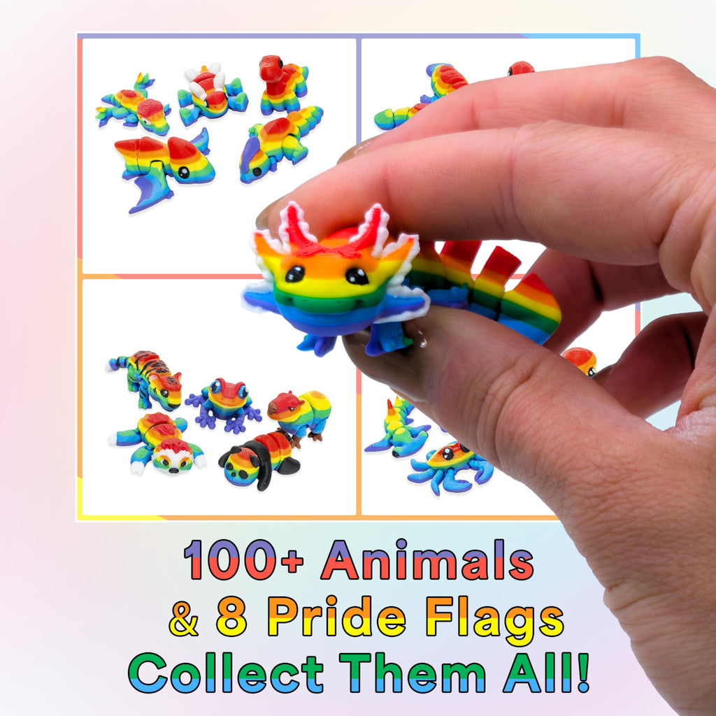 Gaynimals Archie The Axolotl: 3D Printed Articulated Fidget Desk Pet with Collector Case & Sticker