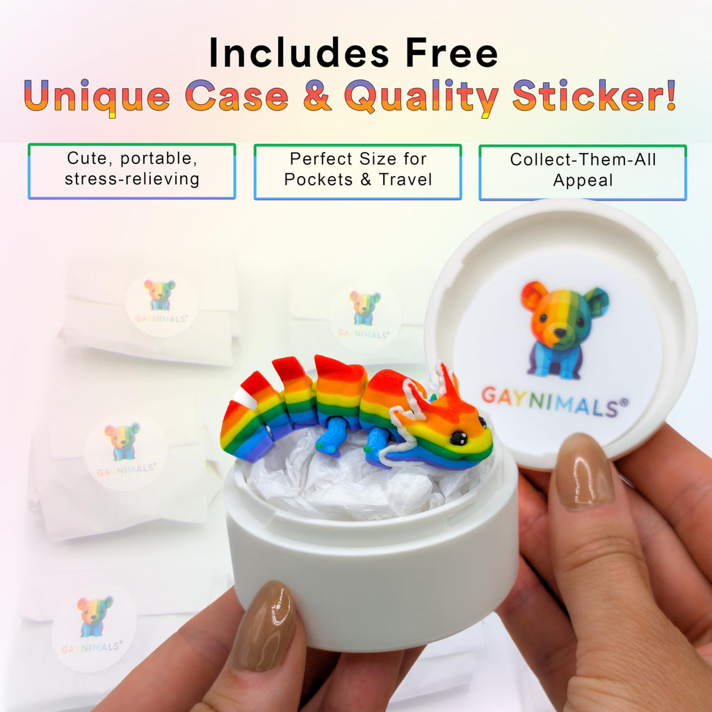 Gaynimals Archie The Axolotl: 3D Printed Articulated Fidget Desk Pet with Collector Case & Sticker