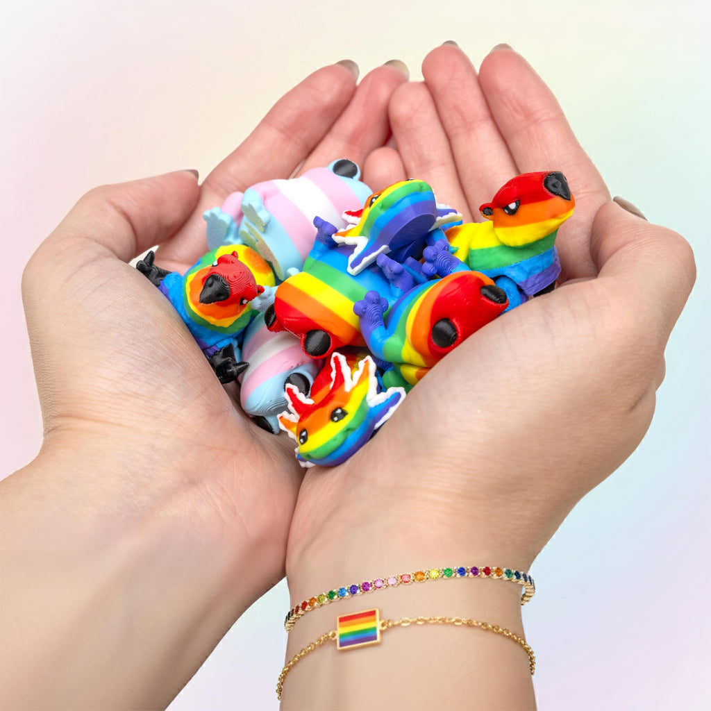 Gaynimals Archie The Axolotl: 3D Printed Articulated Fidget Desk Pet with Collector Case & Sticker