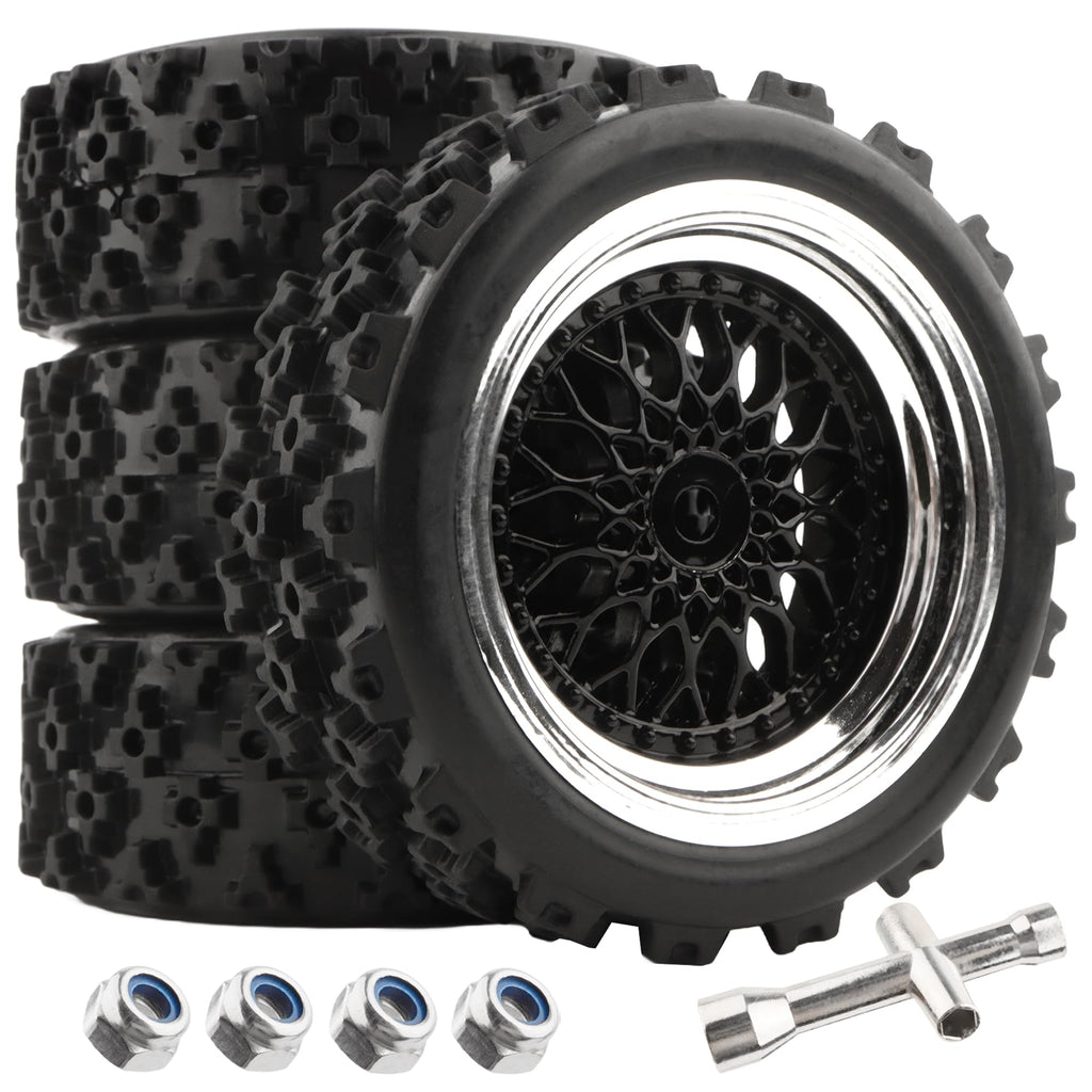 GDOOL 1/10 Scale RC On-Road Tires 2.83" Diameter 12mm Hex, Compatible with Tamiya TT01 TT02 Traxxas 4Tec 2.0 WLtoys 144001, Set of 4 with Wrench and Nuts (Non-Glued)