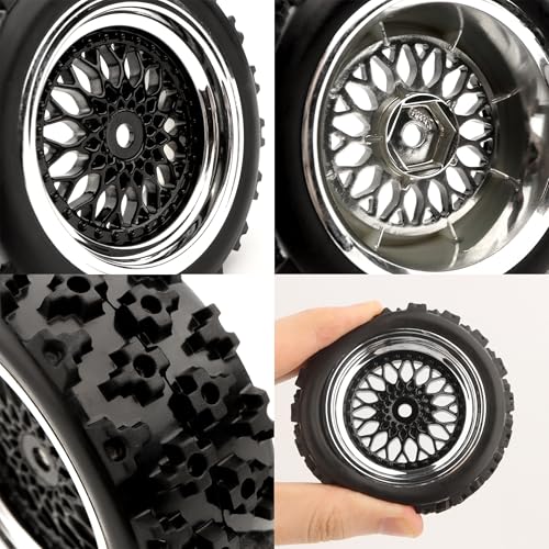 GDOOL 1/10 Scale RC On-Road Tires 2.83" Diameter 12mm Hex, Compatible with Tamiya TT01 TT02 Traxxas 4Tec 2.0 WLtoys 144001, Set of 4 with Wrench and Nuts (Non-Glued)