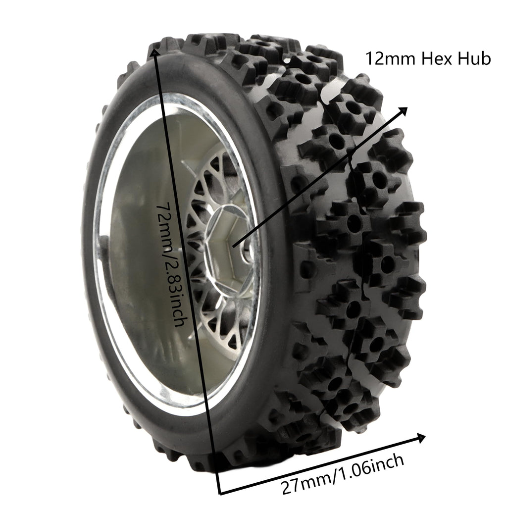 GDOOL 1/10 Scale RC On-Road Tires 2.83" Diameter 12mm Hex, Compatible with Tamiya TT01 TT02 Traxxas 4Tec 2.0 WLtoys 144001, Set of 4 with Wrench and Nuts (Non-Glued)