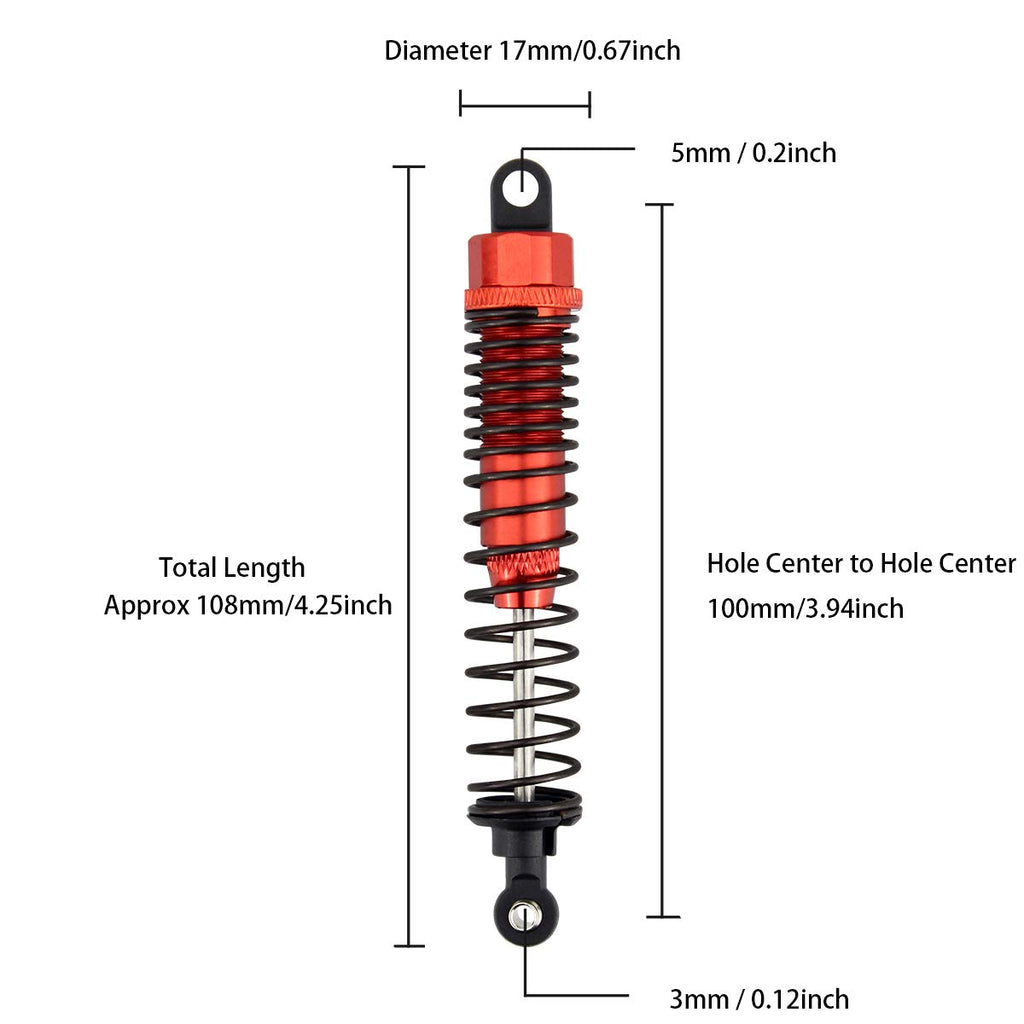 GDOOL 4-Pack Adjustable RC Shock Absorbers 108mm Aluminum Alloy for 1/10 HSP Volcano Trucks