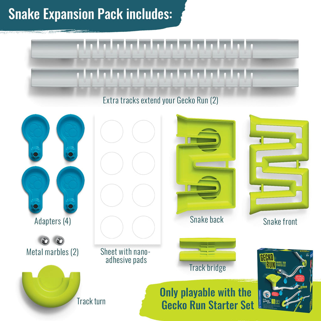 Gecko Run Snake Expansion Pack – Over a Dozen Pieces for Vertical Marble Runs