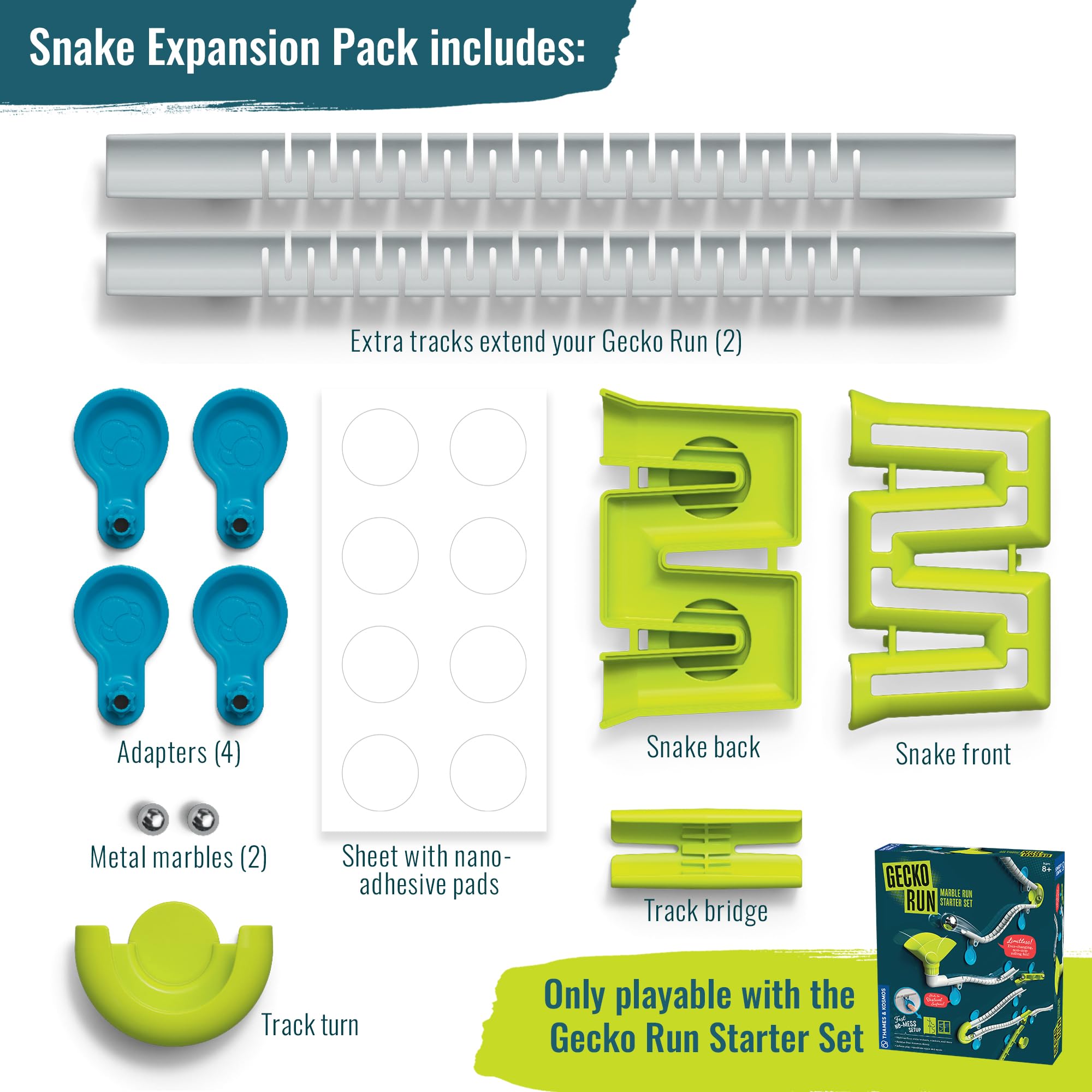 Gecko Run Snake Expansion Pack – Over a Dozen Pieces for Vertical Marble Runs