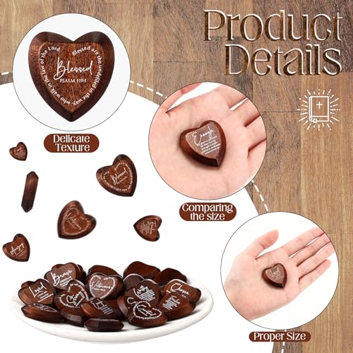 Geelin 24-Pack Inspirational Wooden Heart Tokens with Bible Verses – Pocket-Sized Faith Reminders for Gifting