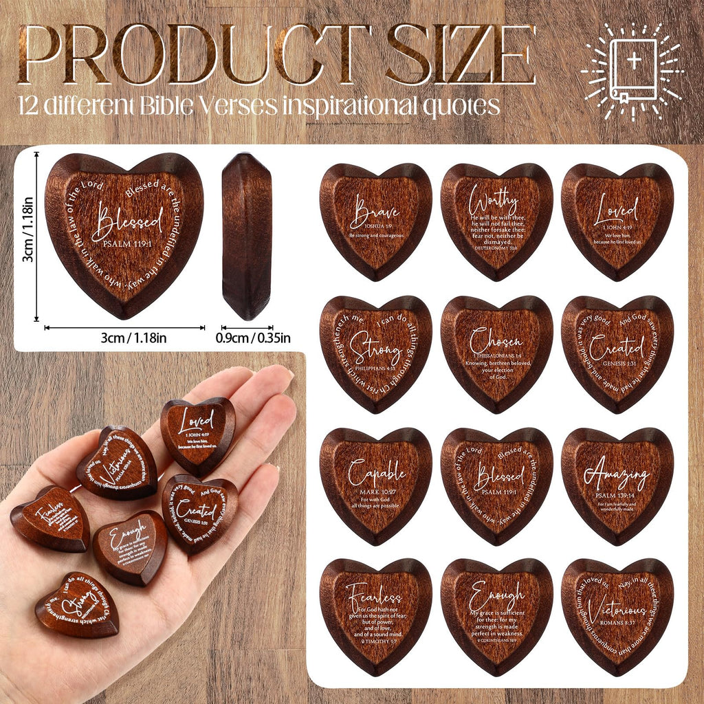Geelin 24-Pack Inspirational Wooden Heart Tokens with Bible Verses – Pocket-Sized Faith Reminders for Gifting