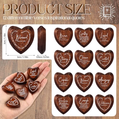 Geelin 24-Pack Inspirational Wooden Heart Tokens with Bible Verses – Pocket-Sized Faith Reminders for Gifting