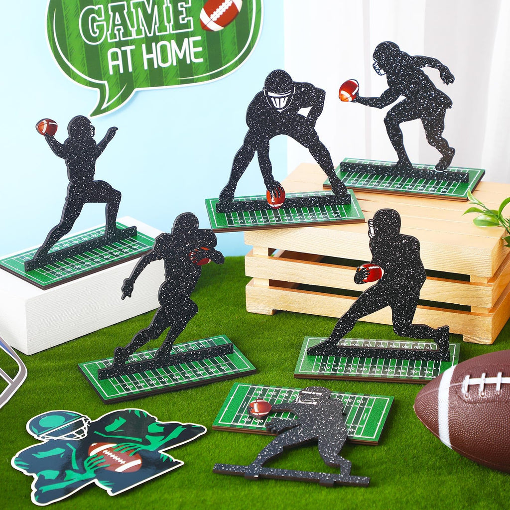 Geetery 6 Pack Football Player Silhouette Wooden Table Centerpieces for Sports Party Decor