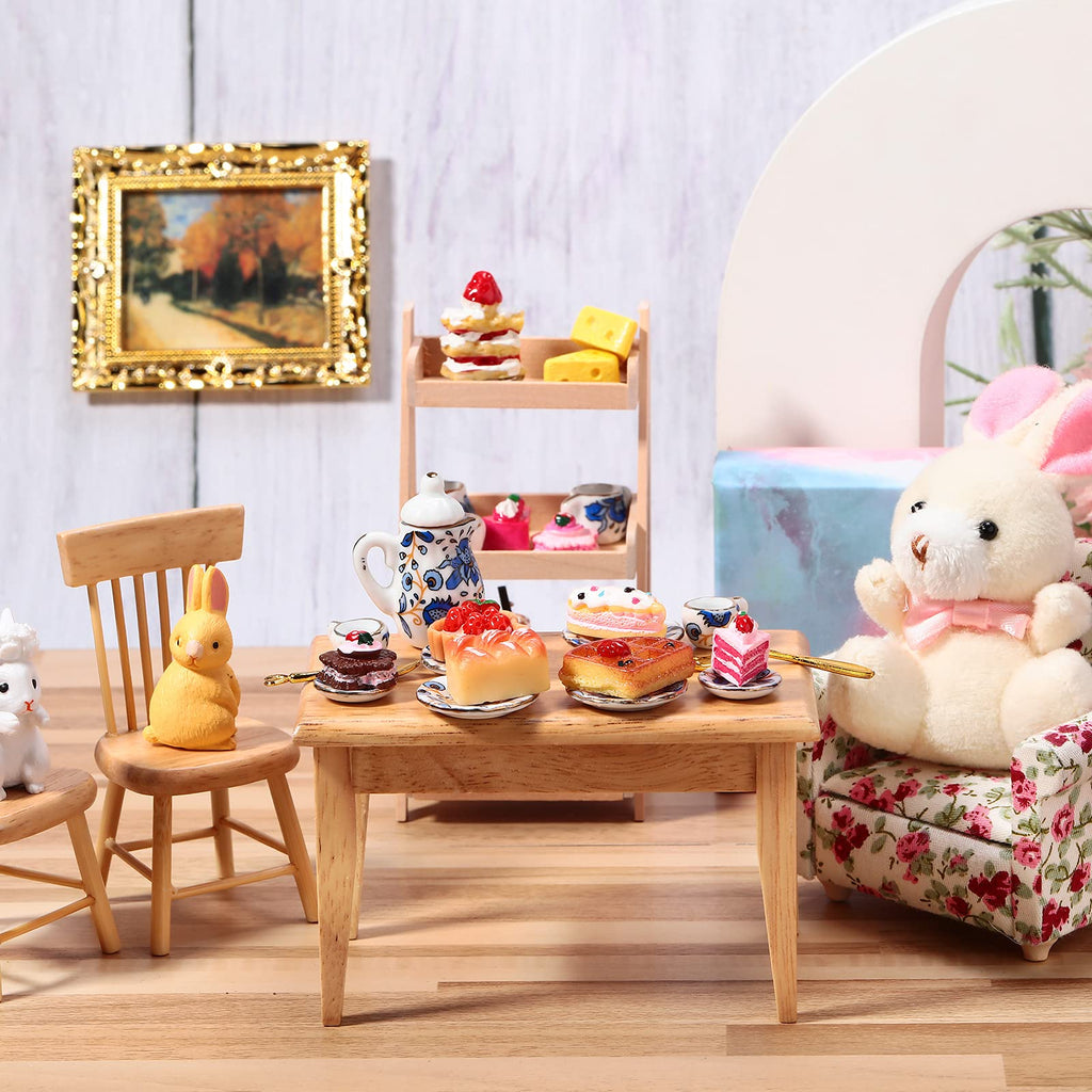 Geiserailie 30-Piece 1:12 Dollhouse Miniature Porcelain Tea Set, 2 Sets with Floral Pattern & Gold Trim, Teapot, Cups, Saucers & More
