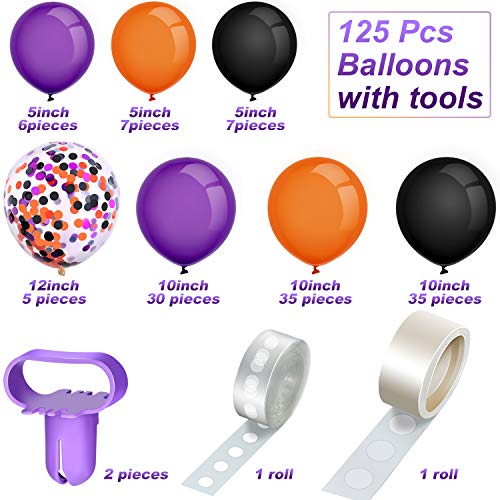 Gejoy 129-Piece Halloween Balloon Arch Garland Kit – Black, Orange & Purple Latex Balloons with Confetti