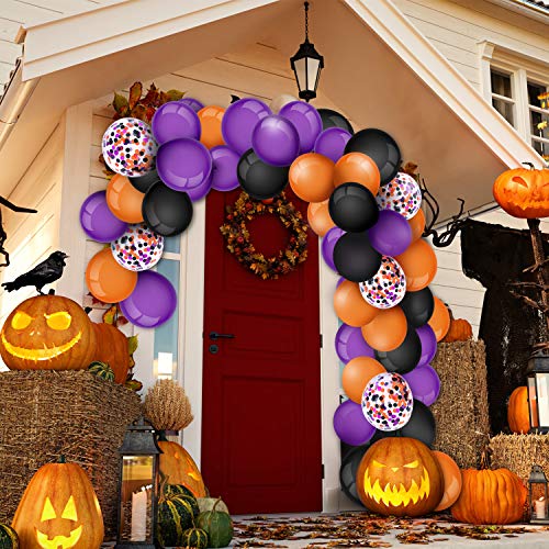 Gejoy 129-Piece Halloween Balloon Arch Garland Kit – Black, Orange & Purple Latex Balloons with Confetti