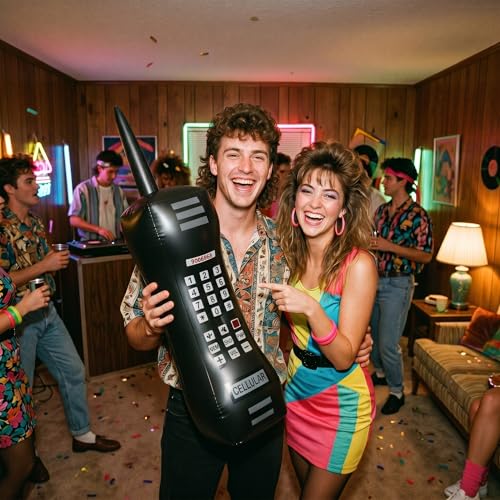 Gejoy 2-Pack Inflatable Retro Mobile Phones - 28 Inch Black 80s 90s Party Props