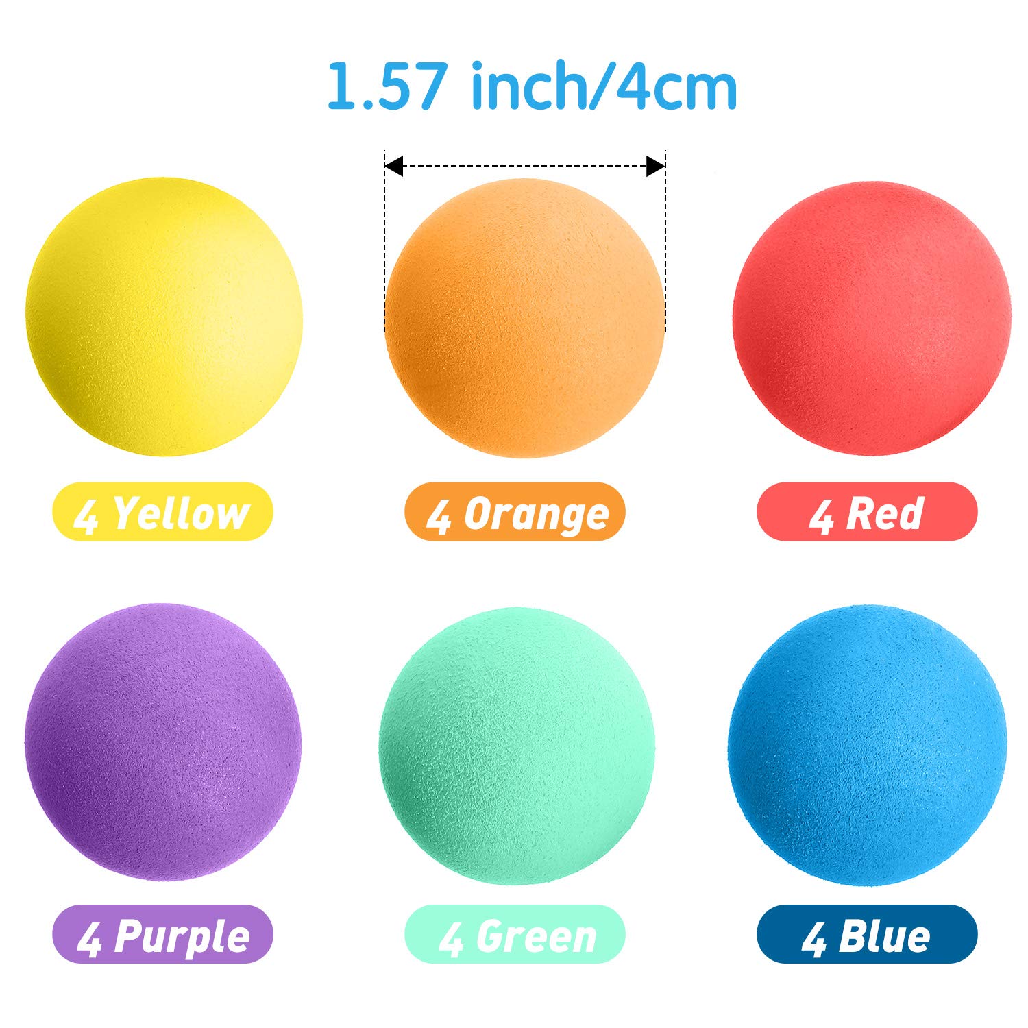 Gejoy 24-Pack Soft Foam Balls - 1.57-Inch Lightweight Sponge Balls in 6 Assorted Colors for Indoor Play, Party Favors, and Kids' Games