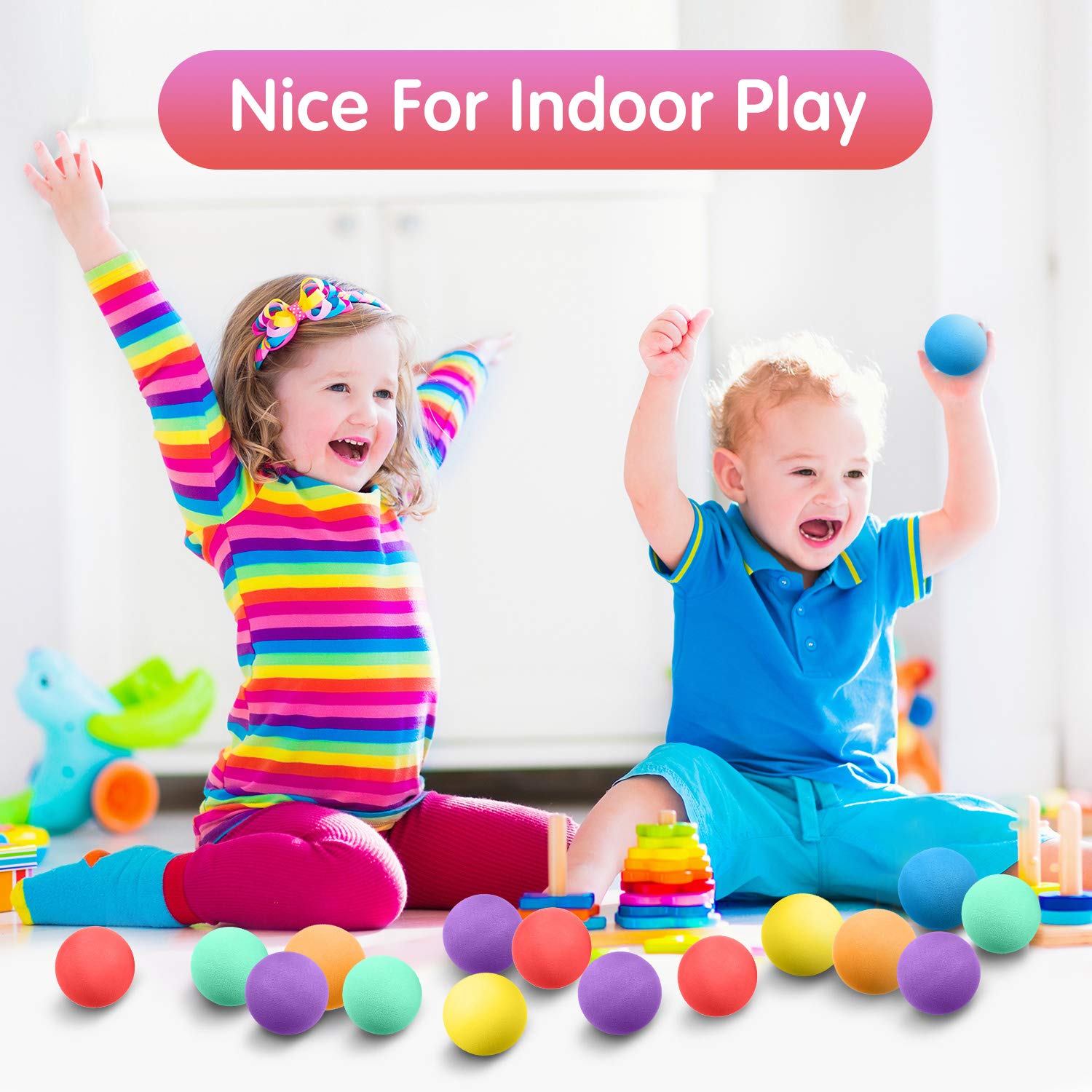 Gejoy 24-Pack Soft Foam Balls - 1.57-Inch Lightweight Sponge Balls in 6 Assorted Colors for Indoor Play, Party Favors, and Kids' Games