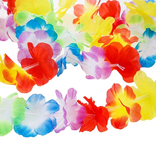 Gejoy 3-Piece Hula Skirt Set with Flower Leis for Luau Parties (Red, Green, Straw)