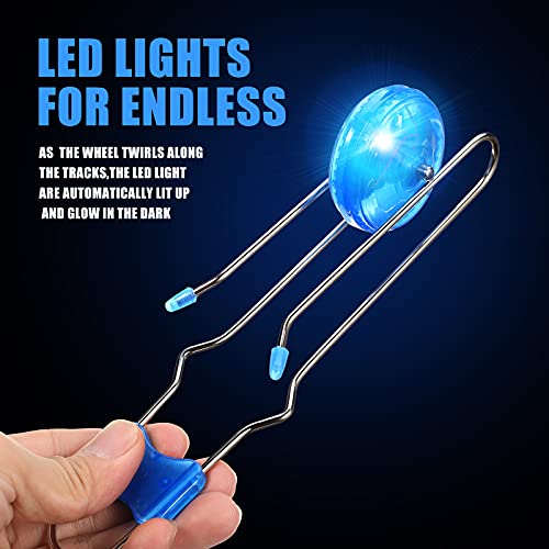 Gejoy 4-Pack Magic Rail Twirler Toys with LED Lights – Magnetic Gyro Wheels for Kids and Adults (Red, Blue, Green)
