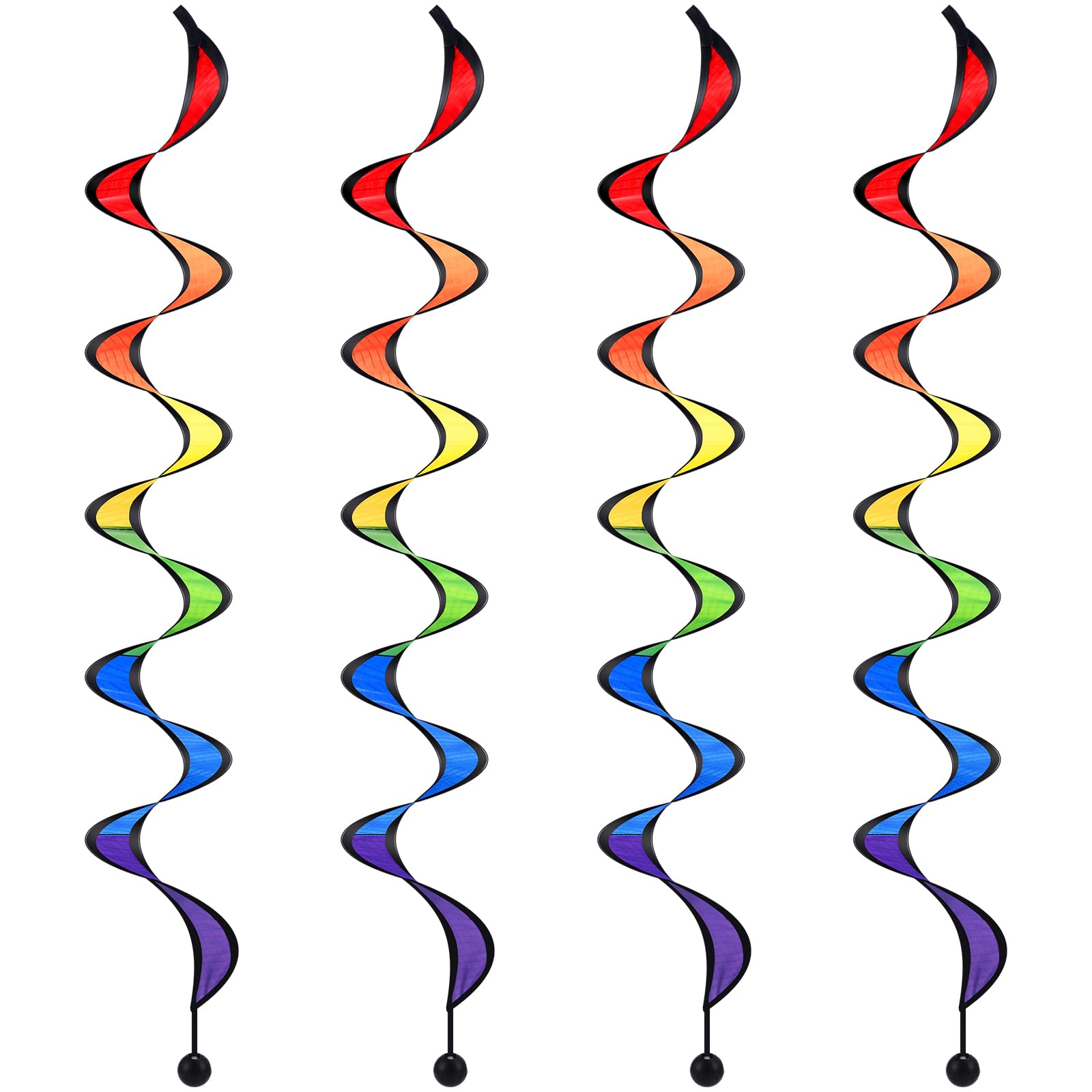 Gejoy 4-Pack Rainbow Wind Spinners - 27-Inch Outdoor Hanging Windsocks for Garden and Yard Decor, Bird Scare