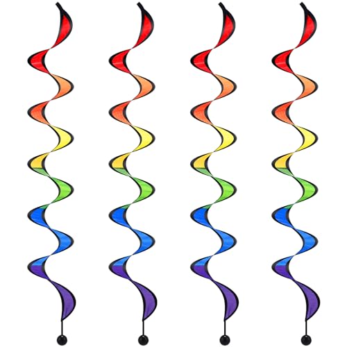 Gejoy 4-Pack Rainbow Wind Spinners - 27-Inch Outdoor Hanging Windsocks for Garden and Yard Decor, Bird Scare