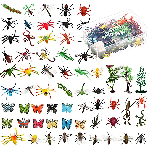 Gejoy 75-Piece Plastic Fake Bugs Set - Assorted Realistic Insects with Storage Box