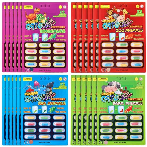 Gejoy 8-Pack Water Growing Capsules – 96 Mini Dinosaur, Sea Animal, Farm & Zoo Toys for Kids' Bath or Party