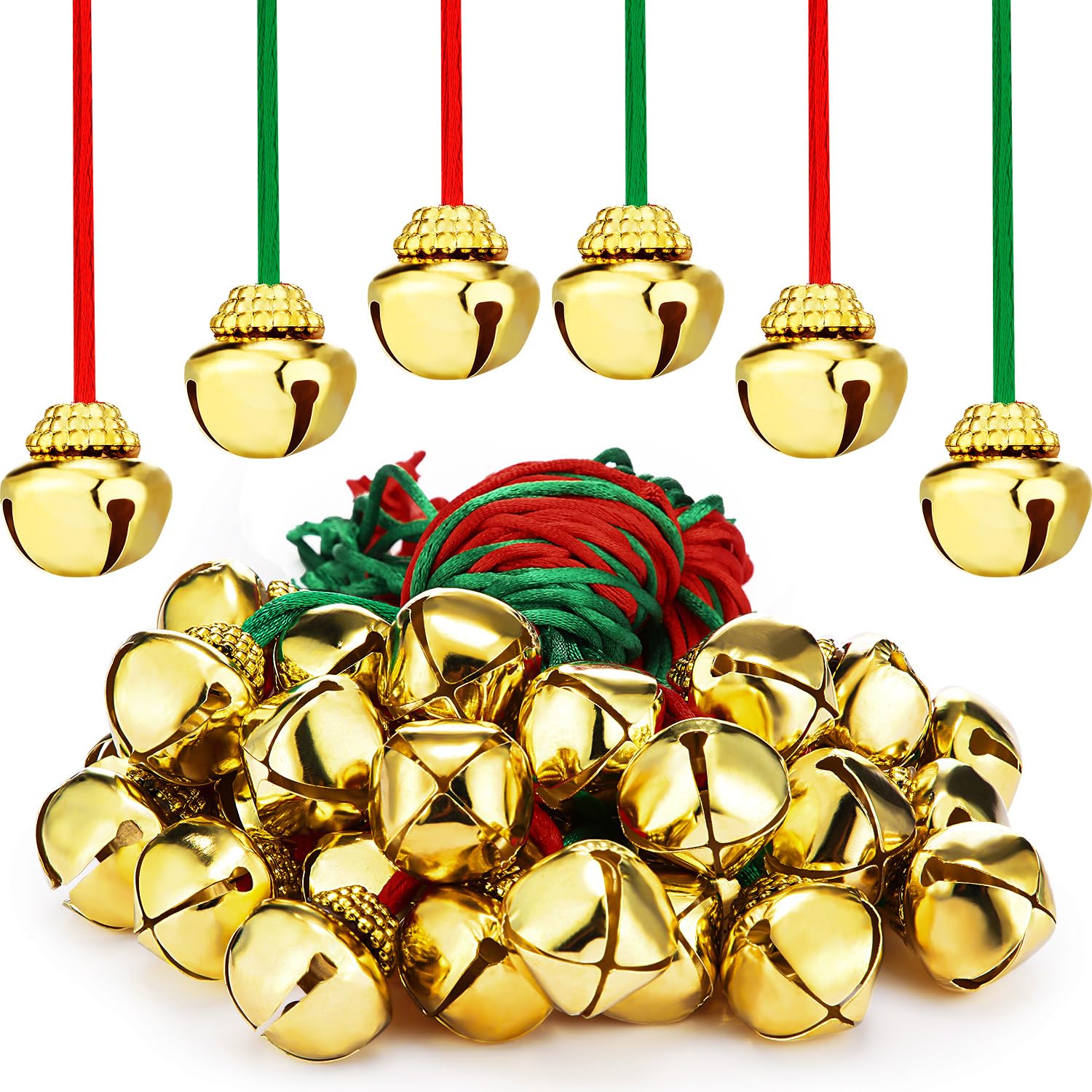 Gejoy Jingle Bell Necklace Bulk Set – 24 Red & Green Christmas Bell Necklaces for Kids, Party Favors & Decor