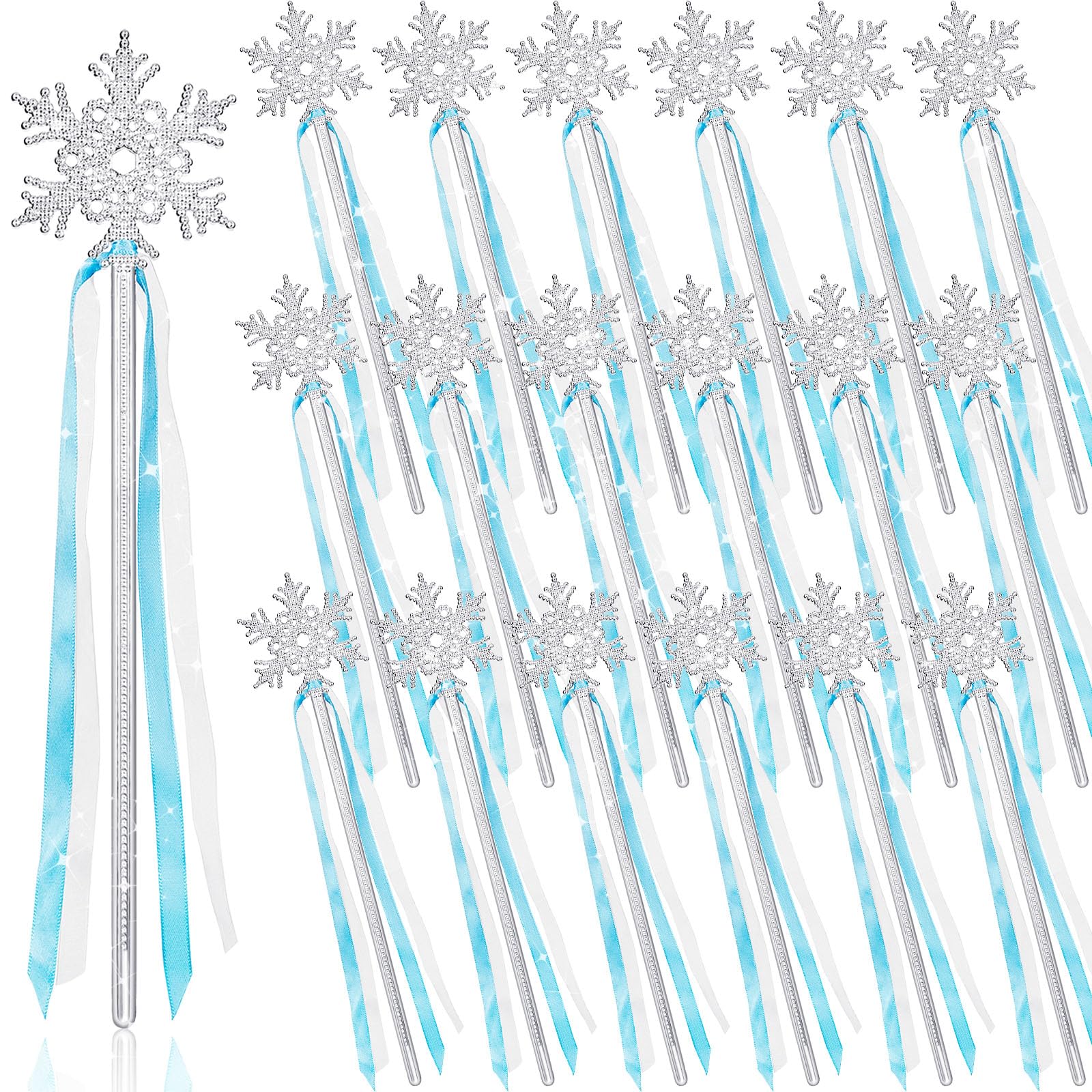 Gejoy Winter Snowflake Wand - 12-Pack Silver Snowflake Wands for Dress-Up and Parties