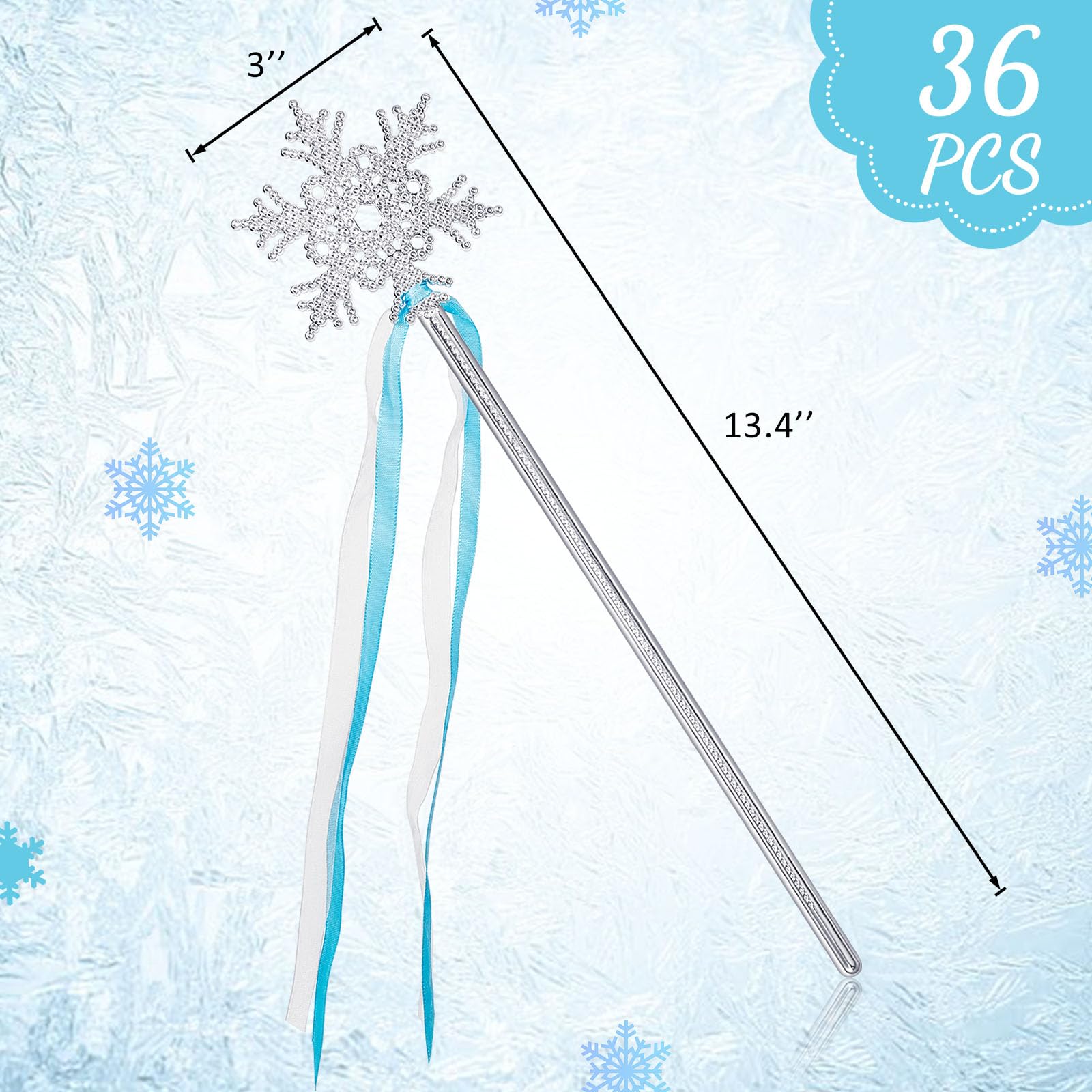 Gejoy Winter Snowflake Wand - 12-Pack Silver Snowflake Wands for Dress-Up and Parties