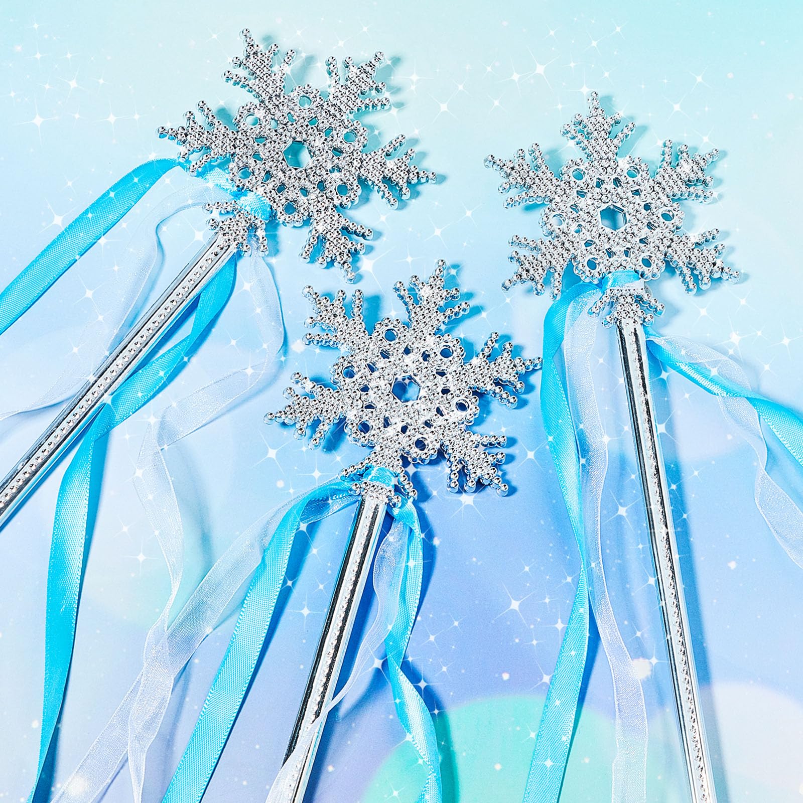 Gejoy Winter Snowflake Wand - 12-Pack Silver Snowflake Wands for Dress-Up and Parties