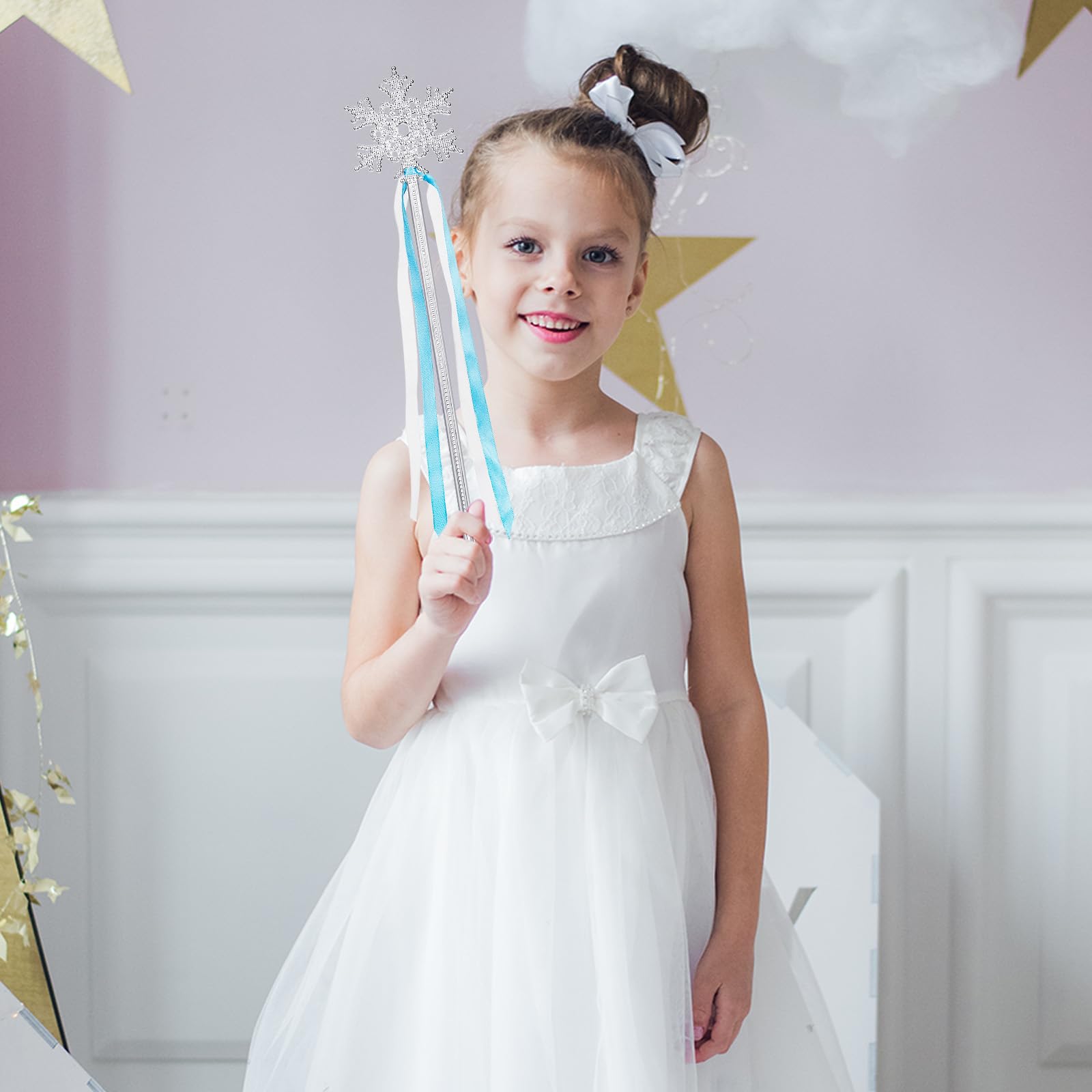 Gejoy Winter Snowflake Wand - 12-Pack Silver Snowflake Wands for Dress-Up and Parties