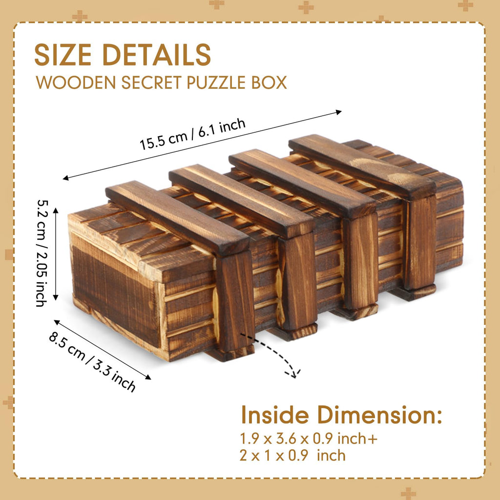 Gejoy Wooden Puzzle Box – 15.5 cm Brain Teaser with Hidden Compartment for Cash or Gifts