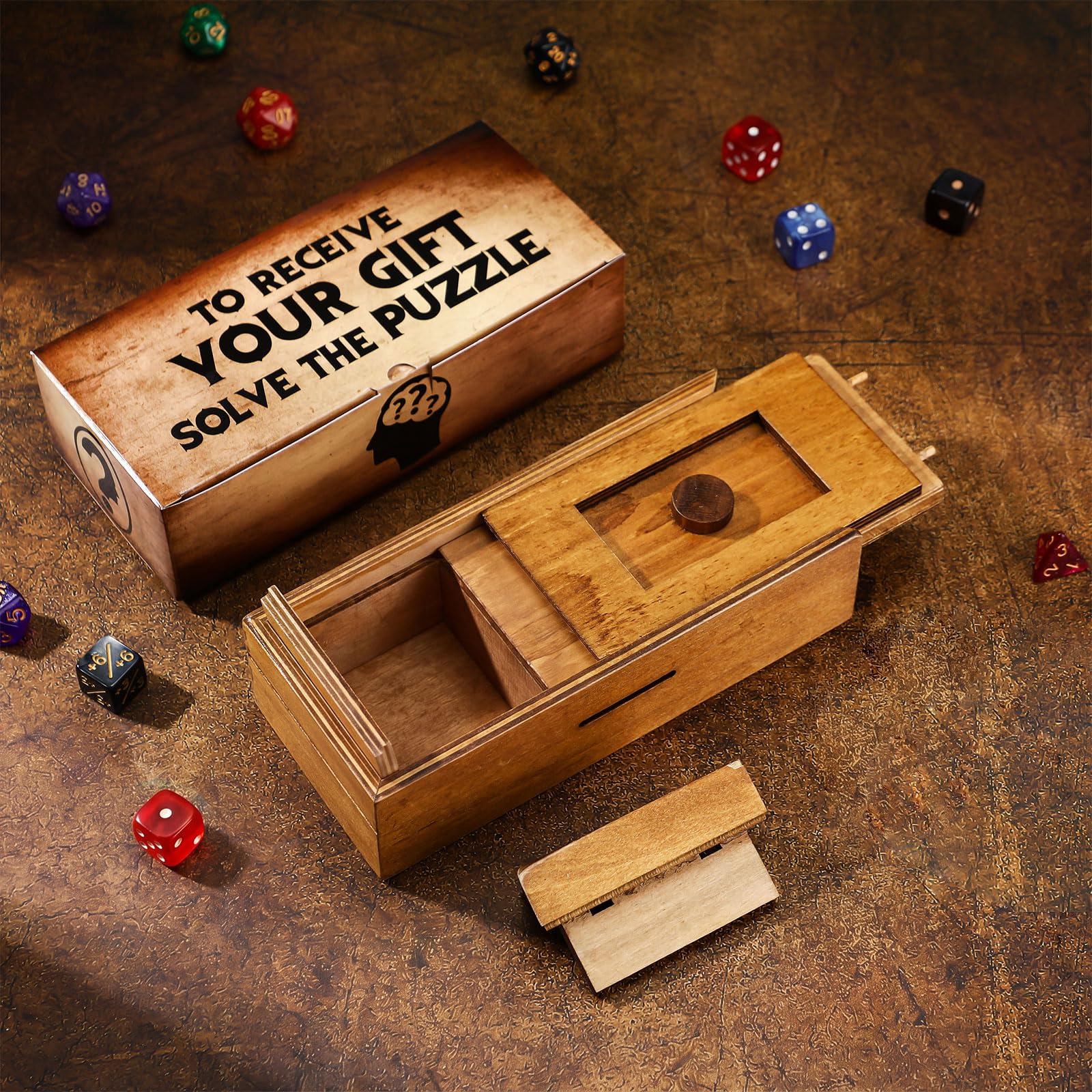 Gejoy Wooden Puzzle Box – 15.5 cm Brain Teaser with Hidden Compartment for Cash or Gifts