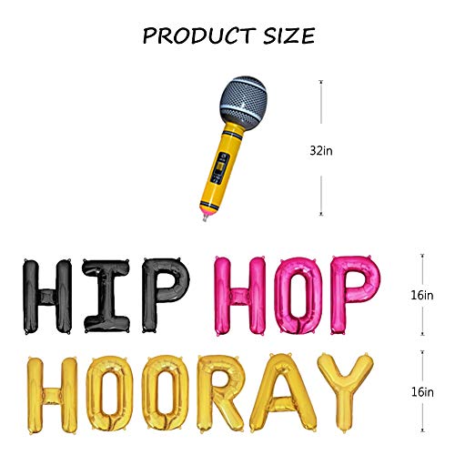 Geloar Hip Hop Hooray Balloons Banner Set - 16-Inch Gold Mylar Foil Decorations for Birthday, Graduation, Baby Shower & More