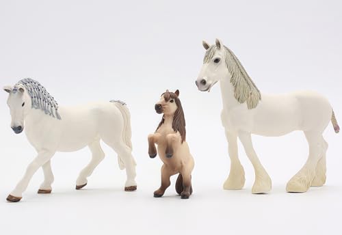Gemini&Genius 3Pcs Horse Family Set - Realistic Hand-Painted Stallion, Mare & Foal Toy Figures for Kids, Cake Toppers, Farm Decor