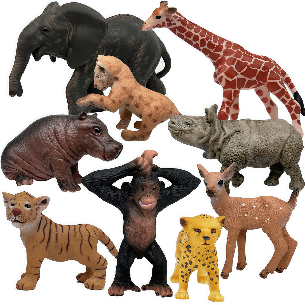 Gemini&Genius 9Pcs Wild Animal Figures Set - Realistic Plastic Jungle Animal Toys for Kids, Cake Toppers