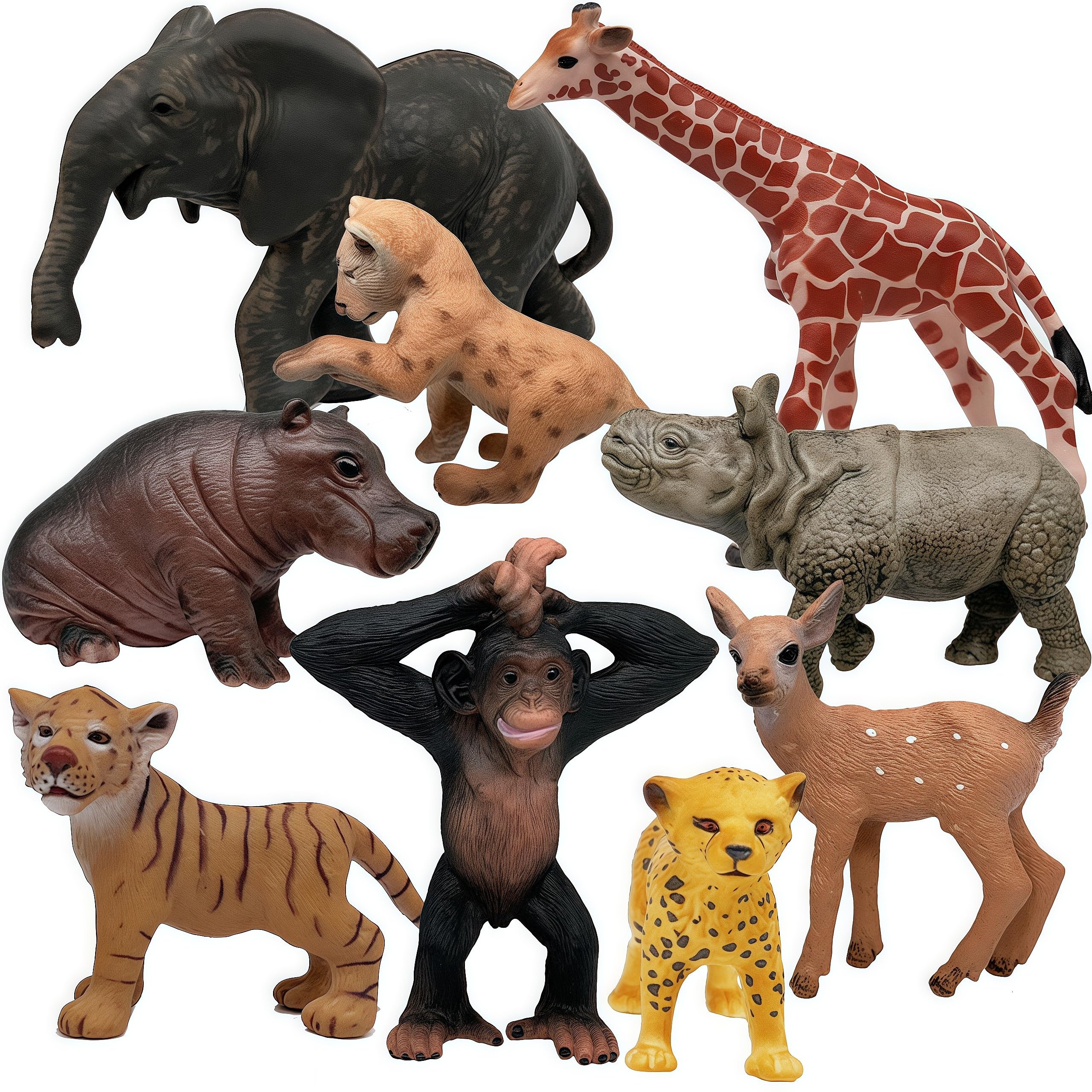 Gemini&Genius 9Pcs Wild Animal Figures Set - Realistic Plastic Jungle Animal Toys for Kids, Cake Toppers